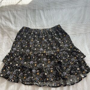 LOFT Black Floral Skater Skirt